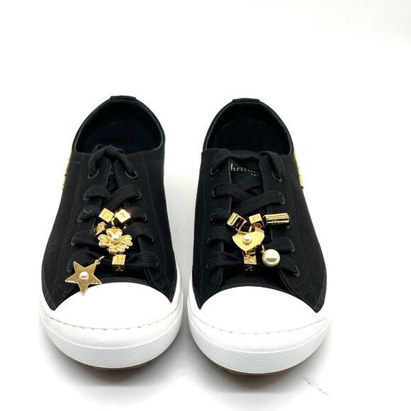DIOR Lucky Charms Signature Satin Low Top Flat Sneakers Trainers Black - Picture 5 of 15